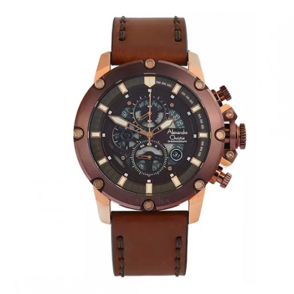 Alexandre Christie AC 6564 Rosegold Full Brown Leather Man MDLROBO